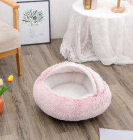 Cozy Round 2‑in‑1 Cat & Dog Bed – Warm Winter Pet Bed, Plush Soft Comfort House