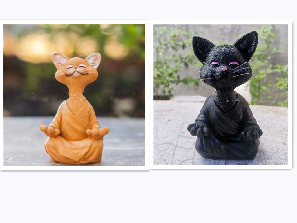 Whimsical Black Buddha Cat Figurine – Meditation Yoga Home Decor Ornament