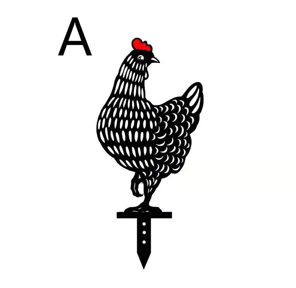 Metal Chicken Garden Stakes Decor – Outdoor Yard Art | Farmhouse Lawn Decoration