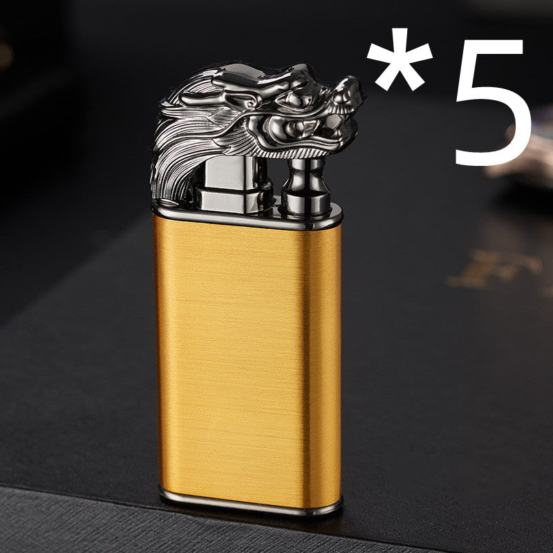Windproof Jet Flame Torch Lighter – Creative Dolphin Dragon Tiger Double Fire Metal Refillable Lighter