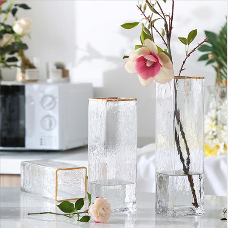 Elegant Transparent Glass Vase – Gold Painted Flower Vase | Home Table Decor