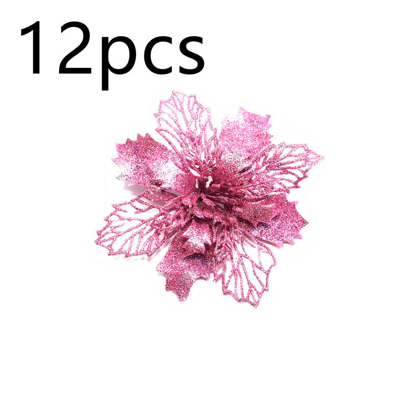 Christmas Glitter Fake Flowers – Festive Tree Decorations for Home & Party Setup