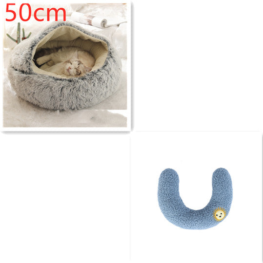 Cozy Round 2‑in‑1 Cat & Dog Bed – Warm Winter Pet Bed, Plush Soft Comfort House