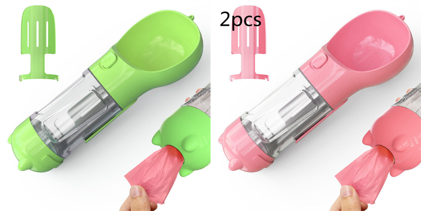 All-in-One Dog Travel Water Bottle – Portable Pet Water Dispenser with Food Bowl & Poop Bag Storage