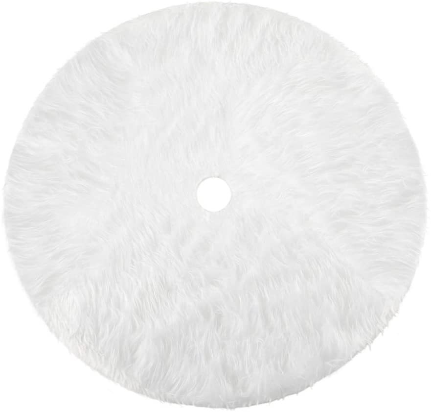 Luxury White Faux Fur Christmas Tree Skirt – Winter Holiday Decor