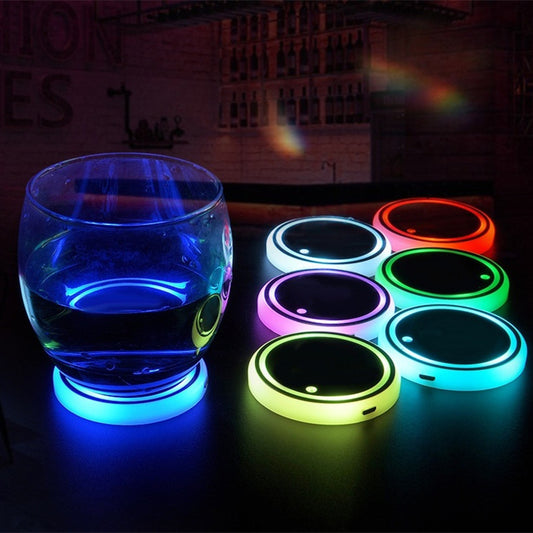 Colorful LED Car Cup Holder Light-Up Coaster – USB & Solar Charging, Non-Slip, Ambient Car Lighting