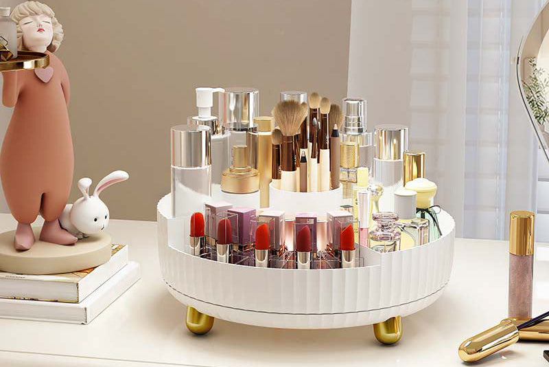 360° Rotating Cosmetic Storage Box – Makeup Organizer for Home & Travel