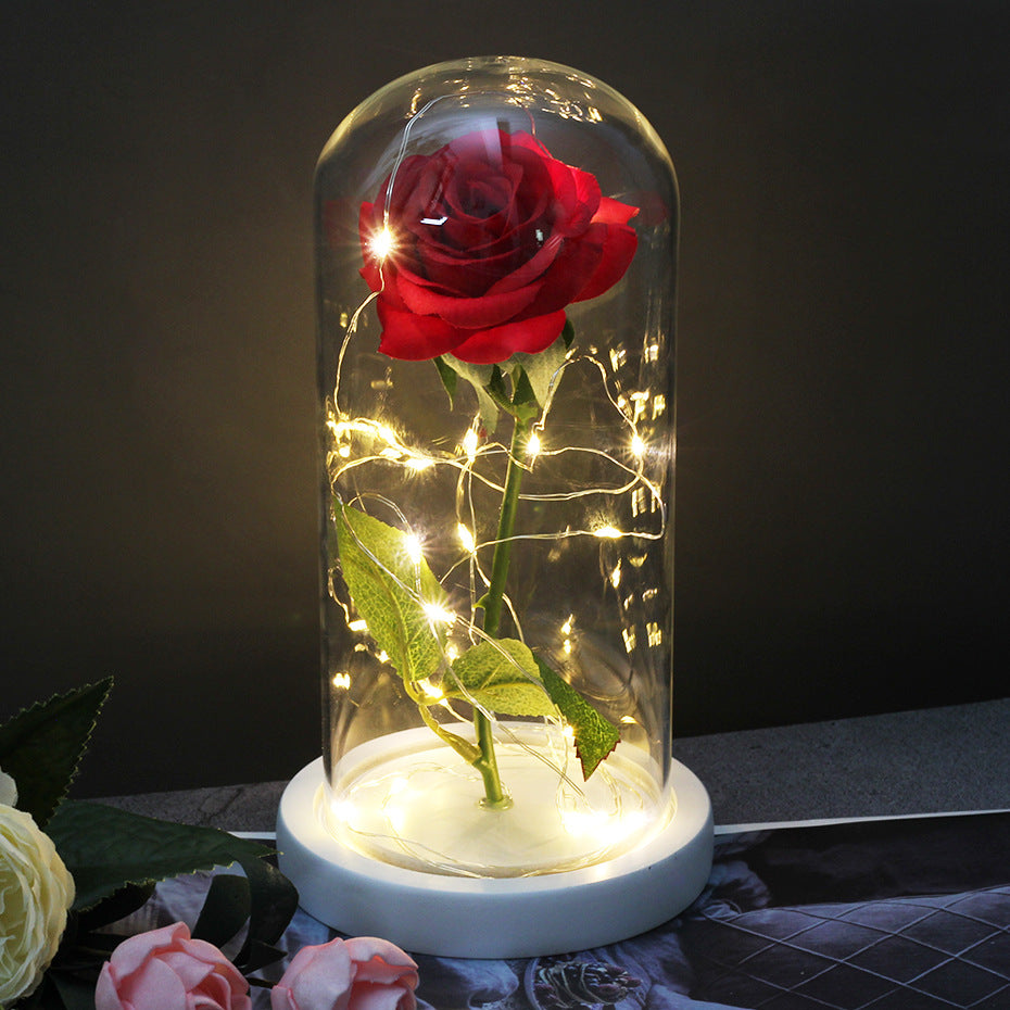 Glass Rose Lamp LED Night Light – Romantic Flower Table Lamp for Bedroom Home Decor