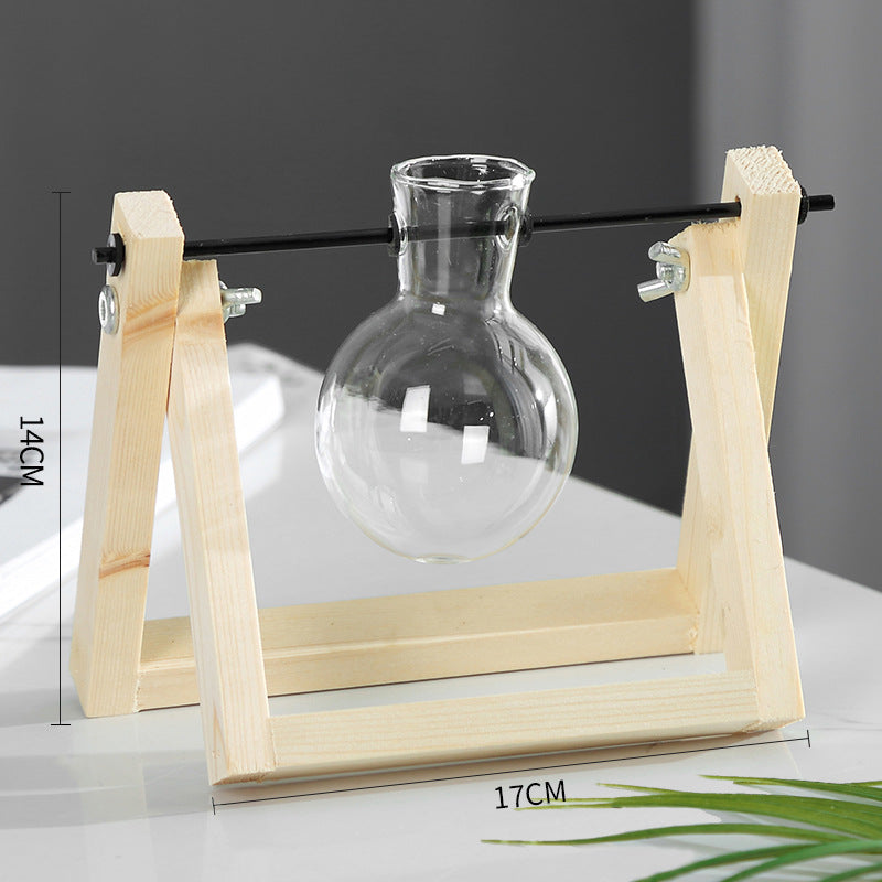 Hydroponic Glass Vase with Wooden Stand – Modern Indoor Plant Propagation Station Home Decor