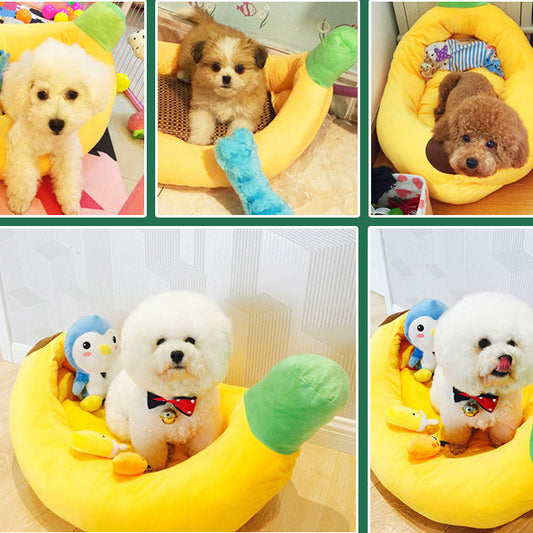 All-Season Pet Kennel Mat – Washable Banana Design Soft Bed for Cats & Small Dogs