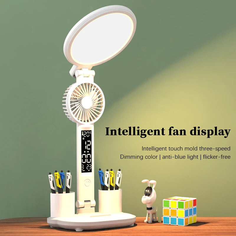 Foldable LED Table Lamp with Clock - USB‑chargeable desk lamp