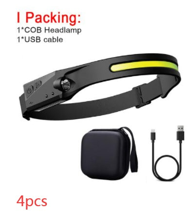 Waterproof COB LED Headlight Flashlight – USB Rechargeable Hands-Free Camping & Hunting Lamp