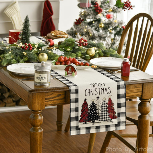 Christmas Tree Table Runner – Merry Xmas Holiday Dining Table Decor