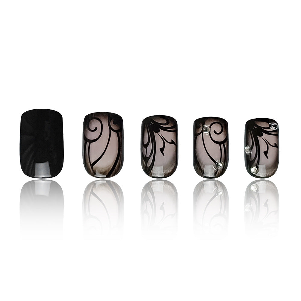 Edgy Black Vine Press On Nails – Dark Style Fake Nail Manicure Set