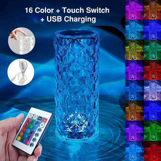 Romantic Bedroom LED Crystal Lamp – 16 Colors Rose Touch Night Light for Home Decor