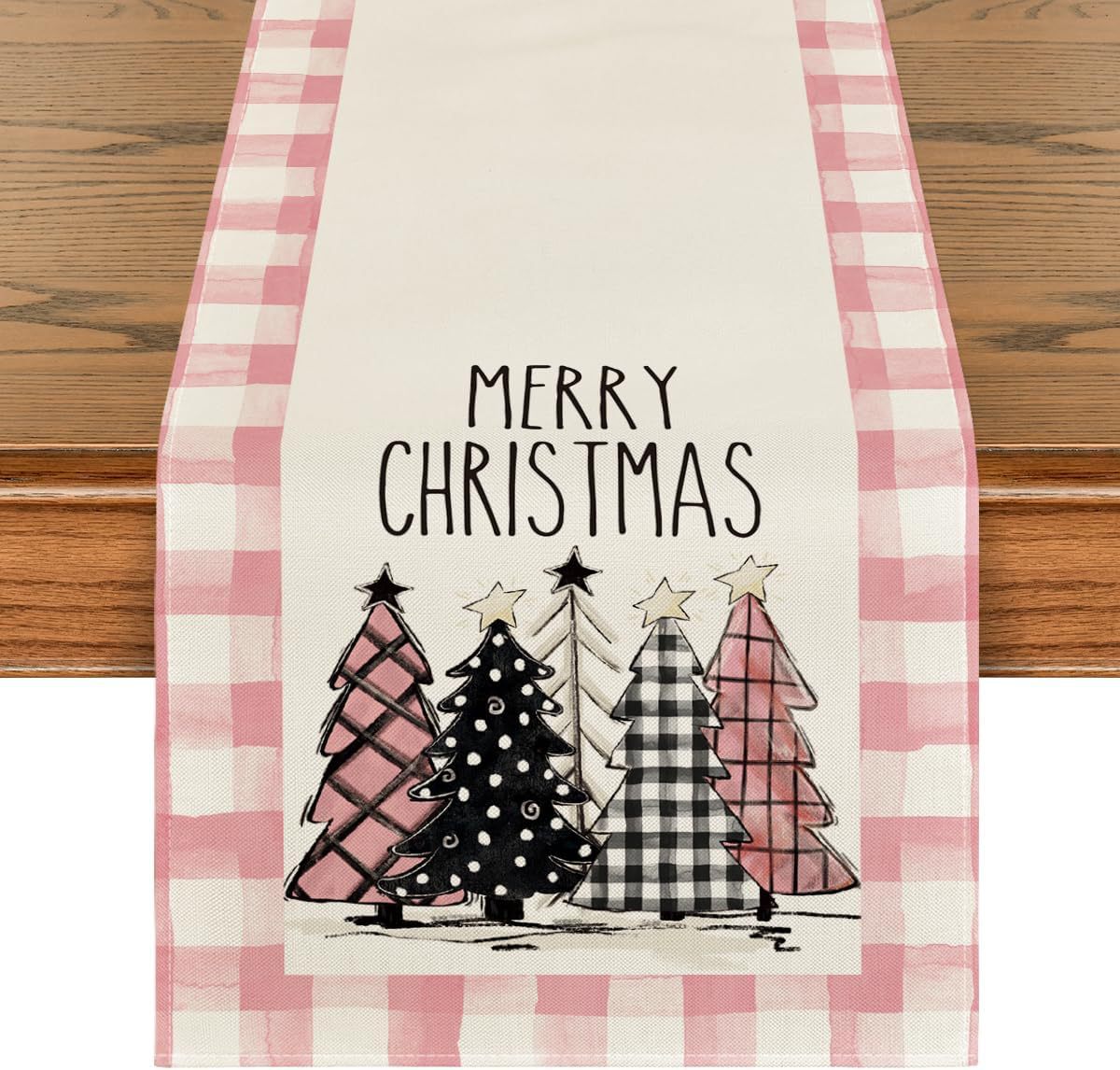 Christmas Tree Table Runner – Merry Xmas Holiday Dining Table Decor