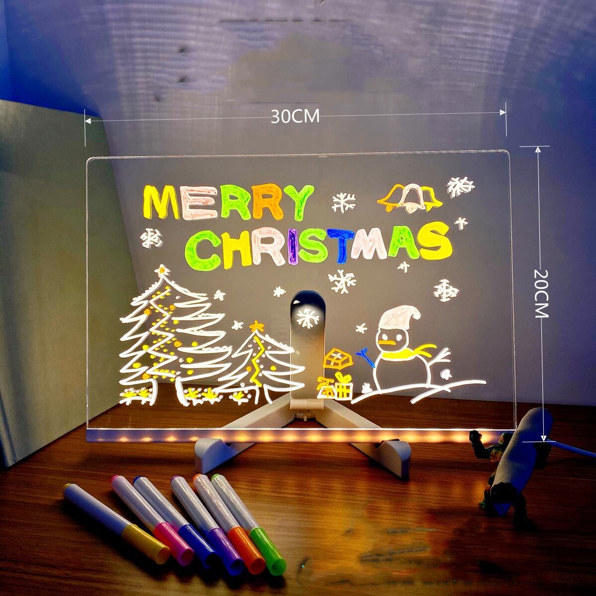 LED Night Light Acrylic Message Board – DIY Writing Lamp with 7 Pens for Notes & Room Decor