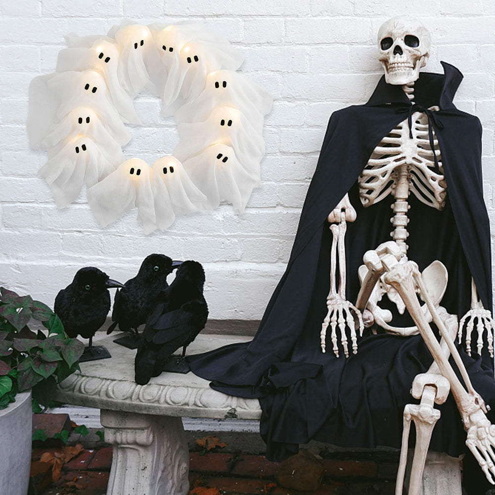 Spooky Cute Ghost Wreath – Light Up Halloween Door & Wall Decoration