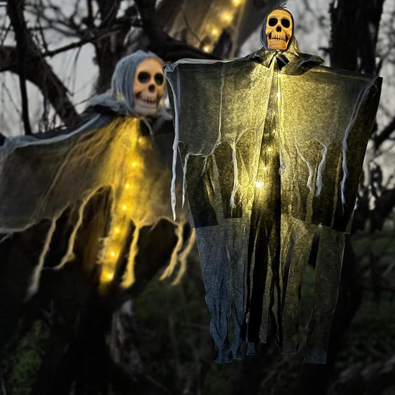 Halloween Hanging Ghost Skull Skeleton Prop – Scary Outdoor Yard & Home Haunted House Decor