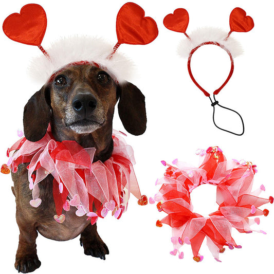 Valentine’s Dog Photo Props – Cute Pet Scarf & Hairband Dress-Up Set