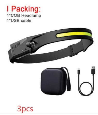 Waterproof COB LED Headlight Flashlight – USB Rechargeable Hands-Free Camping & Hunting Lamp