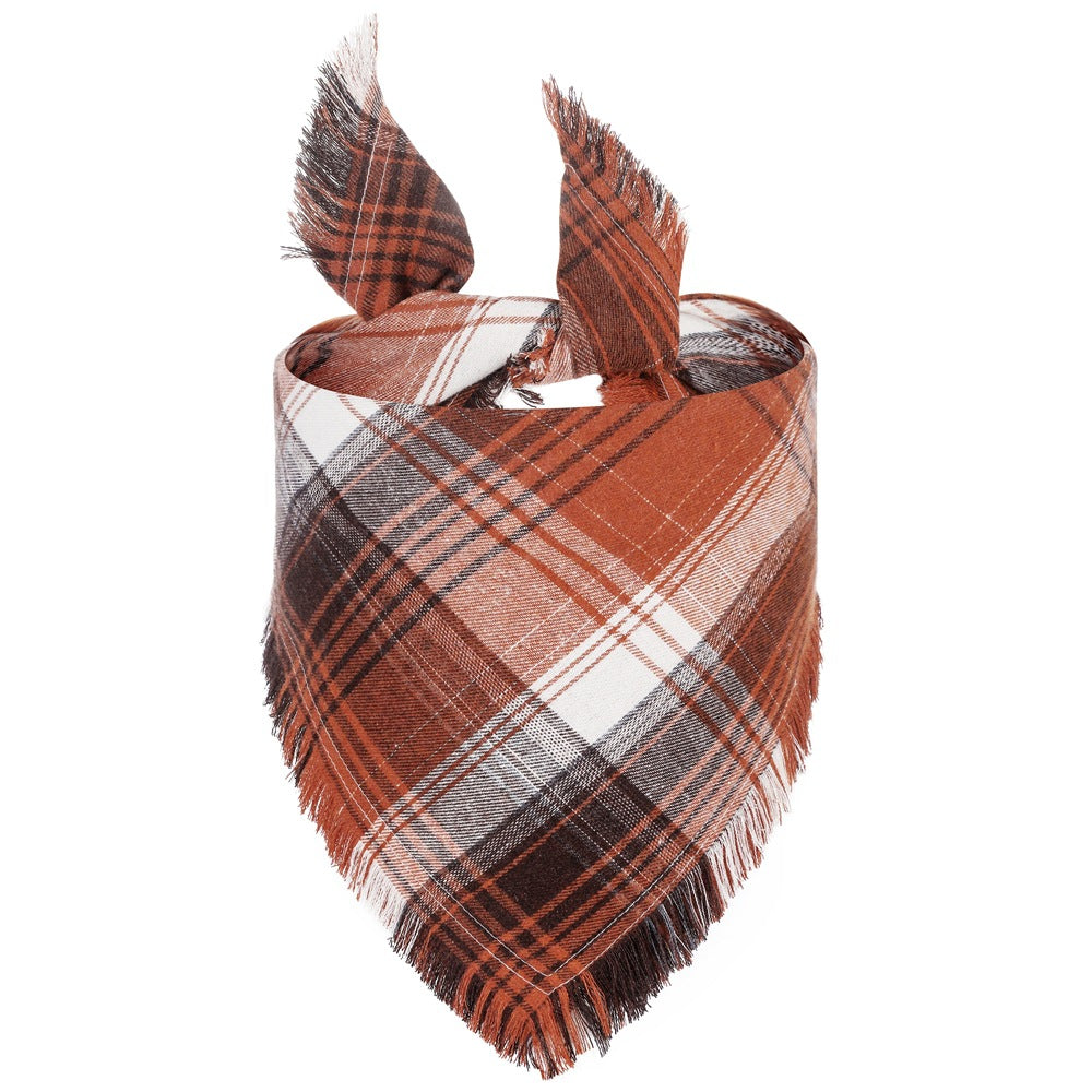 Thanksgiving Dog Bandana with Tassels – Stylish Plaid Fall Pet Scarf for Dogs