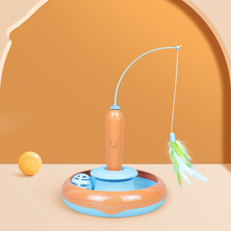 Interactive Feather Cat Toy – Self Play Turntable Toy for Bored Indoor Cats