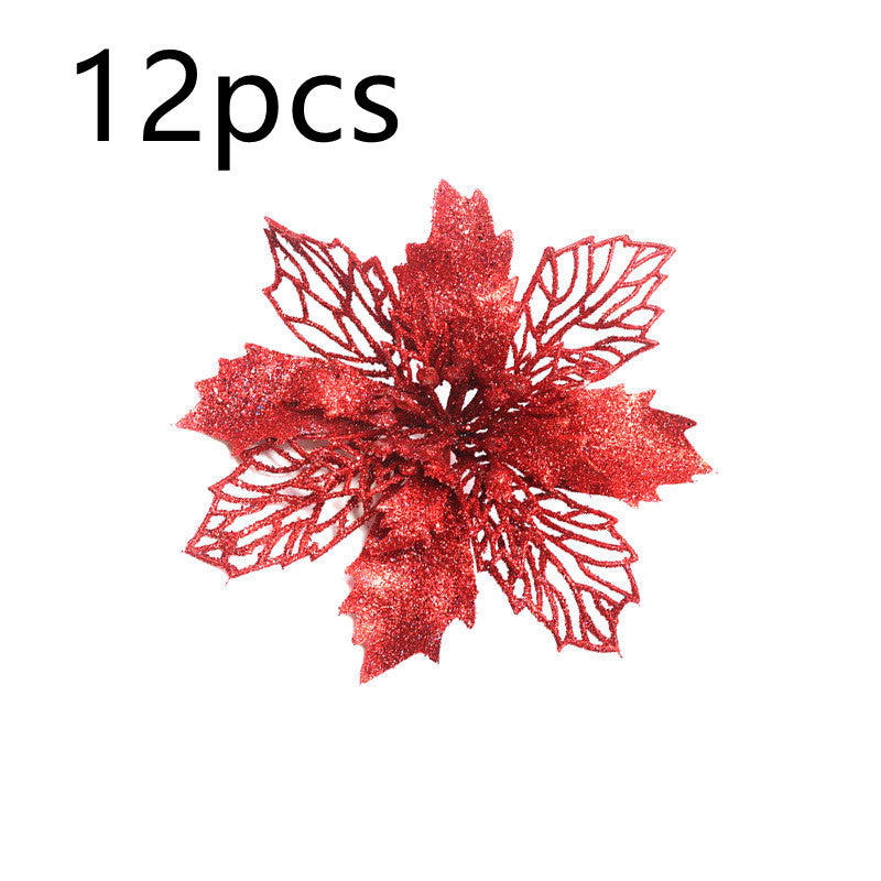 Christmas Glitter Fake Flowers – Festive Tree Decorations for Home & Party Setup
