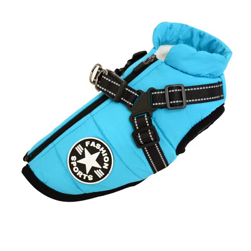 Warm Dog Coat with Harness – Waterproof Winter Jacket for All Dog Sizes