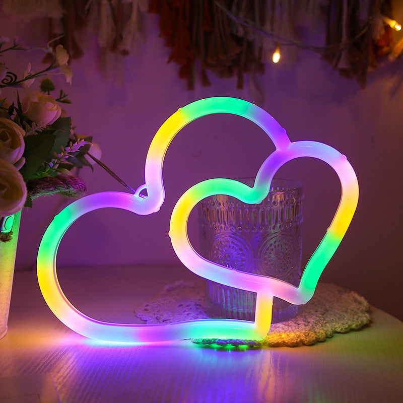 Aesthetic LED Neon Double Love Sign – USB Powered Bedroom Wall Decor Romantic Light