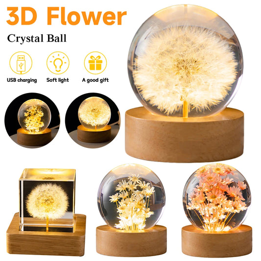Crystal Ball Flower Night Lamp – LED Ambient Light for Bedroom