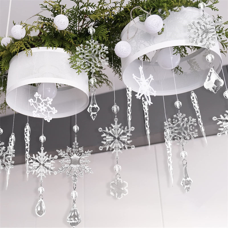 Sparkling Snow Icicle Ornaments – 10pc Christmas Hanging Set