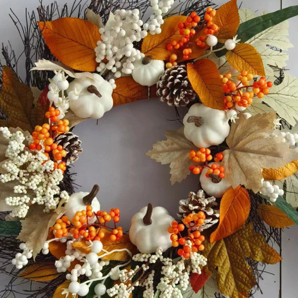 Autumn Maple Leaf & Pine Cone Wreath – Thanksgiving Seasonal Home Decoration