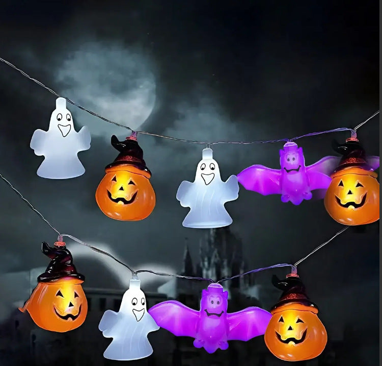 Halloween LED Light Chain – PVC Pumpkin & Ghost Outdoor/Indoor Decor