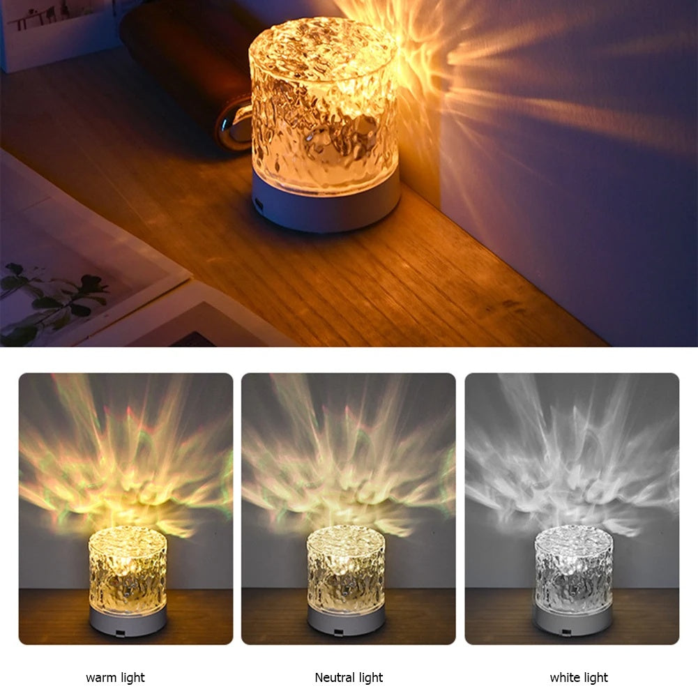 Modern Crystal Ripple Lamp – LED Night Light Projector for Bedroom Mood Lighting