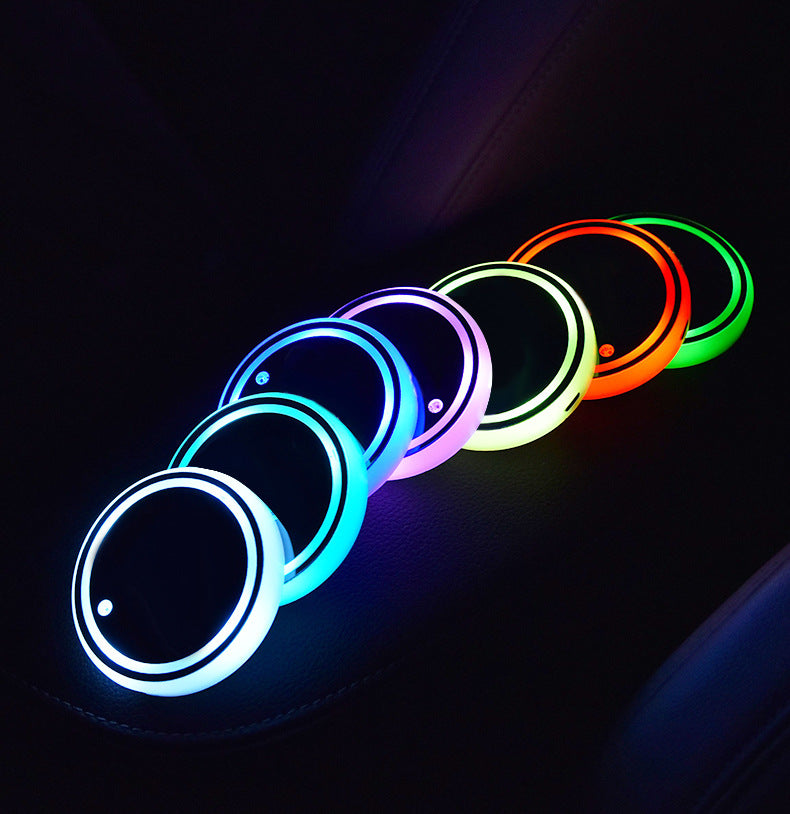 Colorful LED Car Cup Holder Light-Up Coaster – USB & Solar Charging, Non-Slip, Ambient Car Lighting