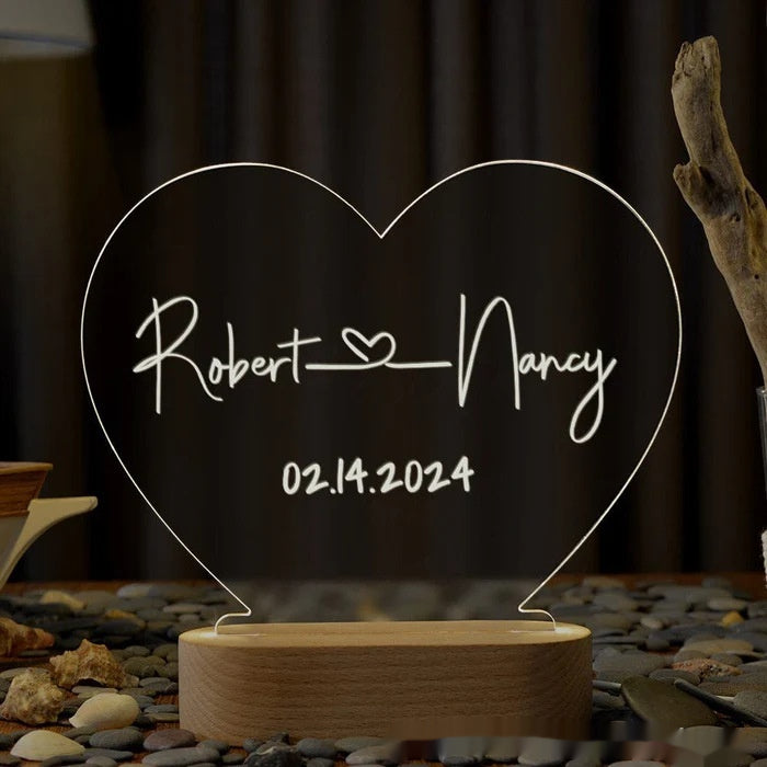Engraved Couple Night Light – Custom Name & Date LED Romantic Gift Lamp