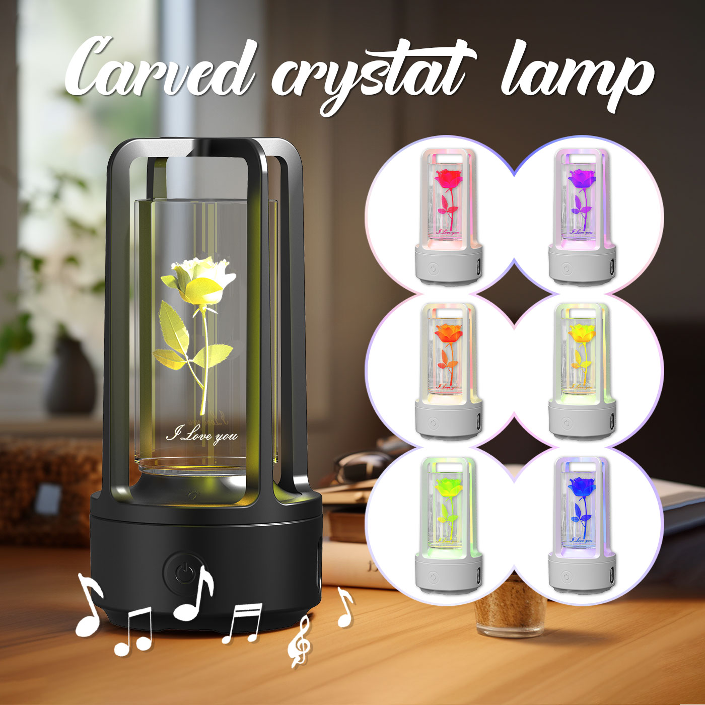 Acrylic Crystal LED Lamp with Bluetooth Speaker – Touch Control Night Light for Bedroom