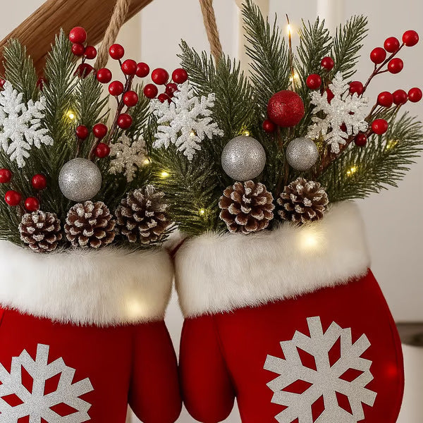 Creative Christmas Wreath Door Sign – Glove Shaped Garland Window Hanging Decoration