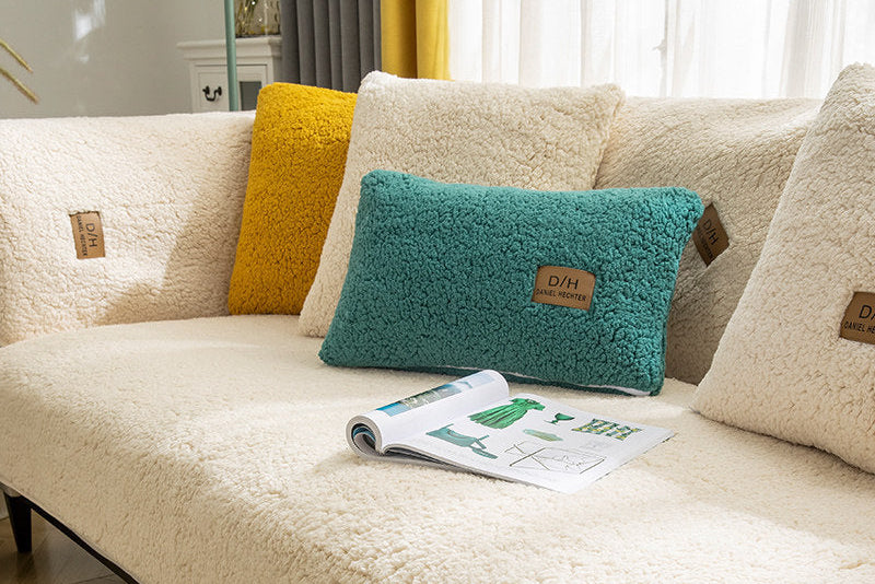 Cozy Lamb Wool Sofa Towel Cover – Thick, Soft, Anti-Slip Couch Protection