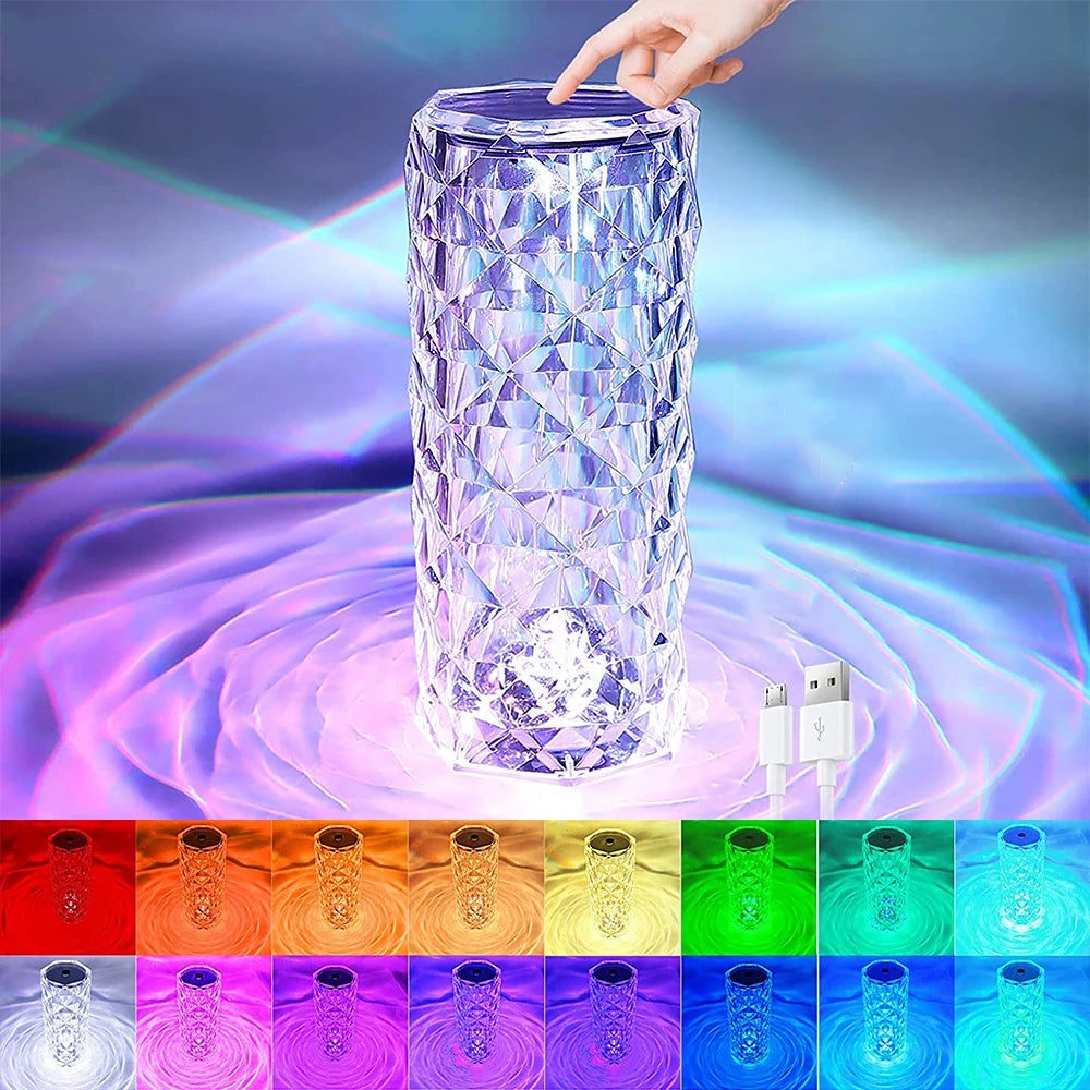 Romantic Bedroom LED Crystal Lamp – 16 Colors Rose Touch Night Light for Home Decor